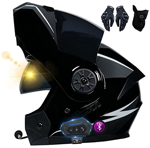 Bluetooth Motorcycle Modular Helmet Flip Up Front Motorbike Helmet, ECE Approved, Built In Dual Visors, High Strength Shell, Comfortable And Breathable Lining, Free Gloves And Mask