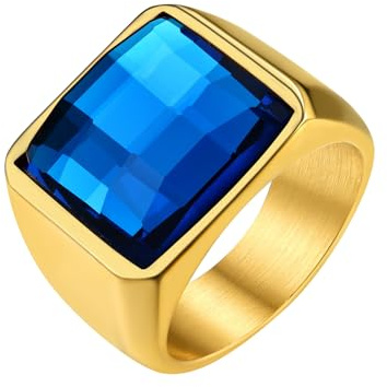 GoldChic Schwarzer/Blauer Stein Ring Herren Damen Siegelring mit Gravur Geburtsstein Edelstahlring Bandring Solitärring Schmuck Größe 54mm bis 72mm wählbar