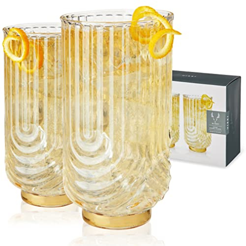 Viski Gatsby Highball-Glas, Vintage-Cocktailgläser, Art Deco-Getränkebecher, Glaswaren-Geschenk-Set, 2er-Set, 425 ml