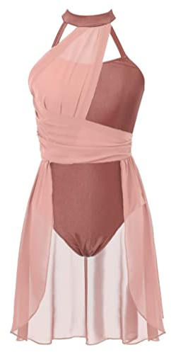 Zaldita Vestido de ballet para mujer sin mangas con falda de gasa asimétrica, maillot de baile, traje de bailarina, salsa, danza, albaricoque, L