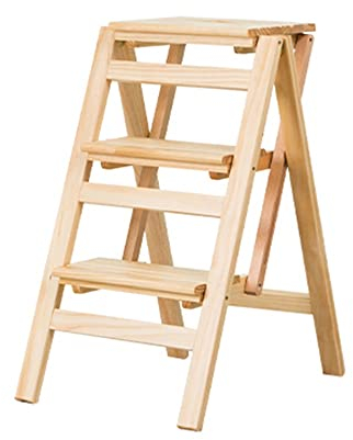JOJAN Holzleiter Multifunktionsleiter 3 Stufen Trittleiter Klappbar Stehleiter 4 Stufen Klappleiter Haushaltsleiter Für Garten, Wohnzimmer, rutschfeste(Wood)