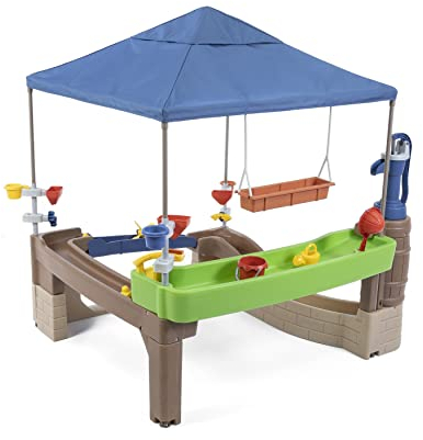 Step2 Pump & Splash Shady Oasis Spielhaus mit Wasser Spielzeug | Kunststoff Patio für Kinder mit Wasserpumpe, Wasserspieltisch & Zubehör | Geeignet für Rollstühle