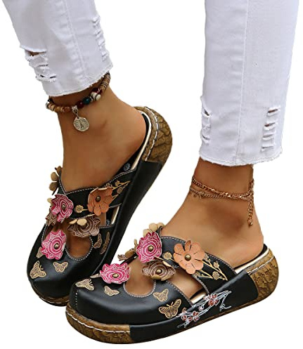 Onsoyours Damen Clogs Sommer Hausschuhe Atmungsaktiv Strand Sandalen Schuhe Bequem Plateau Sandalen Outdoor Pantoletten rutschfest Gartenschuhe