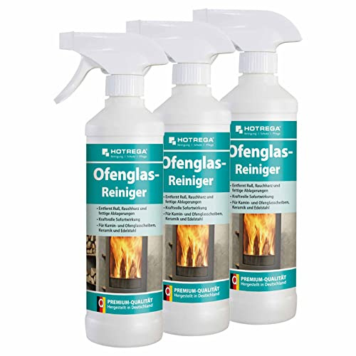 HOTREGA Ofenglasreiniger 3x 500 ml | Gebrauchsfertiger Reiniger für Kamin- und Ofenglas | Entfernt Ruß, Rauchharz & fettige Ablagerungen streifenfrei
