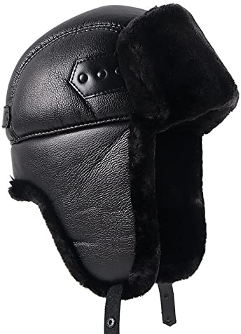 DEPAJA Russische Mütze Russische Leder Trapper Herren Fliegermützen Winter Outdoor Warme Uschanka Sowjetische Herrenmütze Papa Ohrenklappen Bombermütze