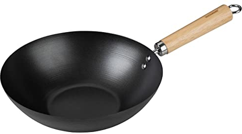 FACKELMANN Padella wok 26 cm – Wok per cucinare, stufare e arrostire – Adatto per fornelli a gas, in ceramica ed elettrici, manico in legno di acacia di alta qualità