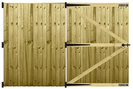 Premier Garden Supplies PGS Feather Edge Semi-Braced Capped Flat Top Made to Measure Driveway Gates Measurements Height 5ft - 6ft (150-180cm) x Width: 244cm - 274cm +600mm Hinge Ring Latch Kit