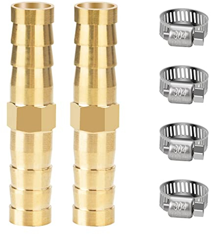 nutmanel Connecteur de Tuyau en Laiton de 8mm 2 Pièces avec 4 Colliers de Tuyau en Acier Inoxydable pour l'eau/le carburant/l'air