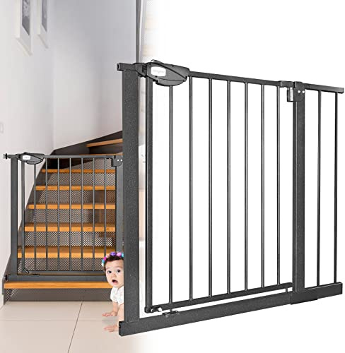 JOIEYOU Barrière d'escalier sans perçage de 85 à 95 cm Barrière de sécurité de porte Barrière d'escalier pour enfants et animaux domestiques, Ouverture à une main, Noir