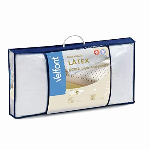 Velfont Almohada de látex y Doble Funda con Tejido Anti-Stress con Cremallera (150 cm)