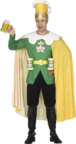 FIESTAS GUIRCA | Beer King Kostüm für Erwachsene - T-Shirt, Umhang, Gürtel und Hut - Bier- und Getränke Kostüme für Junggesellenabschied, Halloween, Karneval und Kostümpartys - Herren