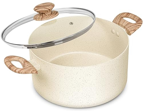 MICHELANGELO 24cm Stock Pot with Lid, 5L Cooking Pot Nonstick Soup Pot with Lid, Induction Pot for Cooking, 5L Pot with Lid, Nonstick Pot for Kitchen, Soup Pot with Bakelite Handle, 24cm Pot，White