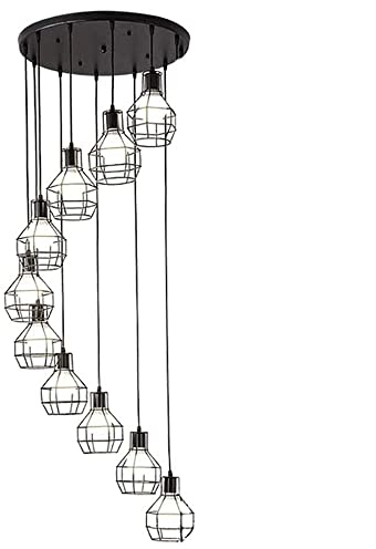 Modern Pendelleuchte Retro Industrial Spiral Pendelleuchte Schmiedeeisen Metall Laterne Langer Kronleuchter Moderne Nordic Hängelampe Deckenleuchte for Treppenhaus Wohnung Wohnzimmer ( Color : Style 1