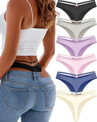 READY TO LOVE damunderkläder sömlösa stringtrosor 6-pack ingen show string andas osynliga ihåliga sexiga trosor underkläder, C-flerfärgad C (6-pack), S