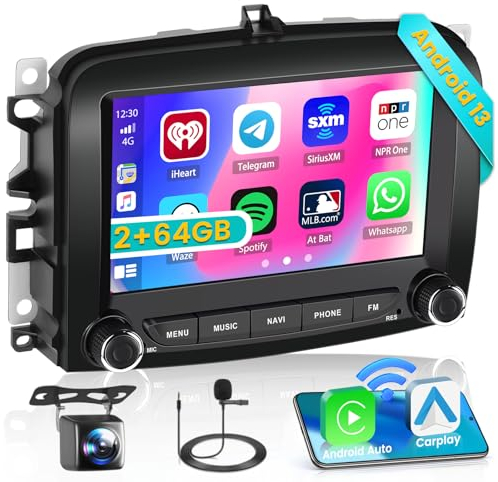 Hikity 2+64GB Android 15 Autoradio per FIAT 500L (2013-2019) Radio con CarPlay Android Auto Senza Fili Bluetooth 7 Pollici Touchscreen Auto Radio con GPS WiFi FM RDS Telecamera Posteriore