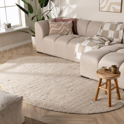 FRAAI | Home & Living Wollteppich Organisch - Feline Weiß 152x245 cm | Wolle, Baumwolle - Flachgewebe - Meliert, Einfarbig - Ländlich, Modern, Skandinavisch - Wohnzimmer, Esszimmer, Schlafzimmer