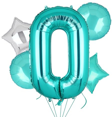 5 Stück XXL Türkis Zahl 0 Luftballon Blaugrün Nummer 0 Folienballons Groß Zahlen Happy Birthday Ballon Geburtstags Deko 100cm