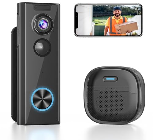 Wireless Video Doorbell Camera with Chime 2k HD Smart Door Bell Camera with Multi-angle Bracket No Subscription Voice Changer 2-Way Audio Battery Powered Cloud Storage Works with Alexa and Google Home
