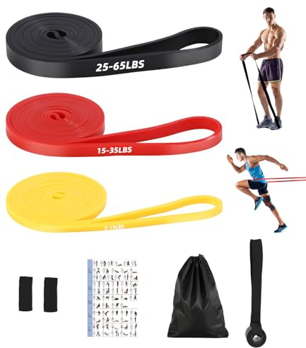 FAOKZE Fitnessbänder, Widerstandsband-Set mit Türanker, Widerstandsbänder für Fitness/Stretching/Yoga/Krafttraining/Pilates (3)