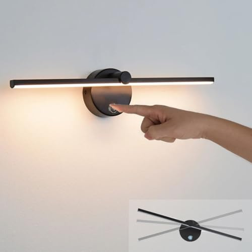 LOGT LED Spiegelleuchte Dimmbar Spiegellampen mit Schalter Bilderleuchte Wandlampe 300 ° Drehbare Schminklicht Innen Bad Spiegelschrank Beleuchtung 3000k-6000k Badezimmer Bilderlampe,Schwarz