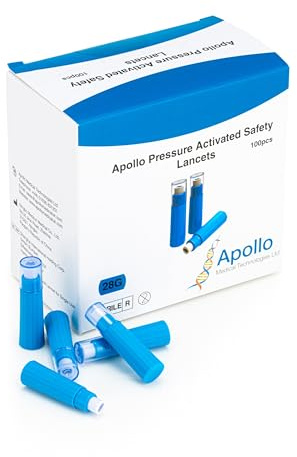 Apollo Pressure Activated Safety Lancets - 100pcs/box (Blue, 28G)