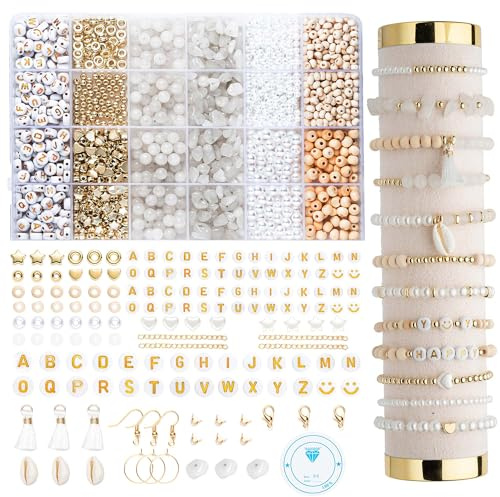 Natürliche Amazonit perlen für armbänder Edelstein Perlen Perlen Set Zum Auffädeln Kit Perlenset Beads für DIY armbänder selber machen Schmuck Halskette Ohrringe Kette für Kinder Erwachsene (White 1)