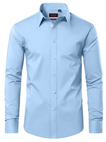 DEMEANOR Camisa de hombre de manga larga para negocios, corte regular, de algodón, sin planchado, para el tiempo libre, azul celeste, XL