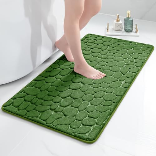 chakme Badematte Memoryschaum Badteppich Memory Foam Duschvorleger Saugfähige Badvorleger Badezimmerteppich Duschmatte Deko Fussmatte rutschfeste Matte für Badezimmer Wohnzimmer 60x120 cm, Grün
