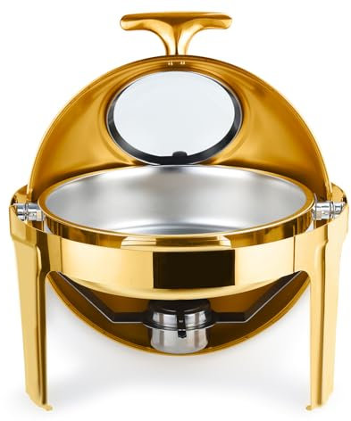 Set di scaldavivande rotondo da buffet, 9 l, in acciaio inox, scaldavivande per buffet, catering, con coperchio in vetro visibile, facile da usare e montare, ideale per feste ed eventi