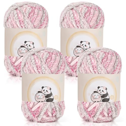Aeelike 400 g chenille, tjock ull för handstickning, mjukt chunky chenille-fluffigt stickgarn, fluffigt sammet chenille-garn för virkning, varm plyschull för mössor, halsdukar, filtar, rosa