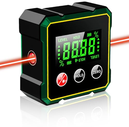 SROCHN Magnetic Digital LCD Winkelmesser mit Laser, Digitaler Neigungsmesser mit Vierseitigem Magnet, Type-C Schnittstelle IP54 Wasserdicht, für Holzarbeiten, Bau, Dekoration