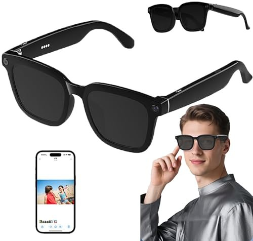 Occhiali Intelligenti Con Intelligenza Artificiale, Occhiali Intelligenti Bluetooth Con Fotocamera HD Da 500 W, Assistente D'ufficio/Assistente Vocale/Registrazione Delle Immagini,AllBlack
