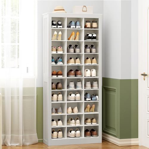 Hzuaneri Schuhschrank, Freistehender Schuhkommode mit 30 Fächern, Klassifizierte Aufbewahrung mit Mehreren Gittern, Schuhkipper für Eingangsbereich, Wohnzimmer, 73 x 31 x 178 cm, Weiß SR53003X