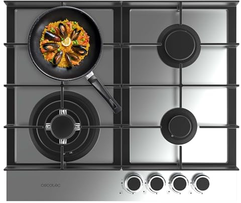 Cecotec Bolero Squad G 4400F Gaskochfeld mit 4 Brennern, Edelstahl, Grillroste aus Gusseisen, Dreifachbrenner, elektronische Zündung, Ventilsicherheit, Gaszubehör