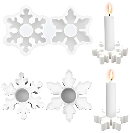 Silikonform Weihnachten, 2 Stück Schneeflocke Silikonform Kerzenhalter, Schneeflocke Kerzenform Weihnachten, 3D silikonform Schneeflocke, Epoxidharz Formen Weihnachten für Weihnachtskerzen DIY Deko