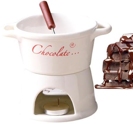 Buerfu Schoko Fondue Set Keramik, Schokoladenfondue Tasse Mit Teelicht & Gabeln, Für Schokolade, Käse & Butter, Ideal Für Familienessen, Geburtstagsfeiern, Dessert Abend
