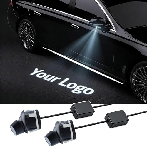 NewL 2 Pezzi Luce LED HD Personalizzata per Specchietto, Proiettore Logo | IP67 impermeabile e antipolvere, personalizza foto, testo, motivi, alimentazione via cavo auto, punta per facile montaggio