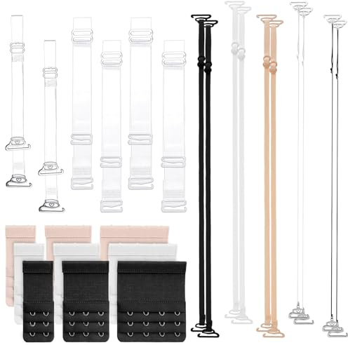 Nogeqi 25 Stück Durchsichtige BH Träger Set, 10 Unsichtbare BH-Träger Ersatz, 6 Verstellbare Transparente BH-Träger, 9 BH Verlängerung Bra Extender für Damen