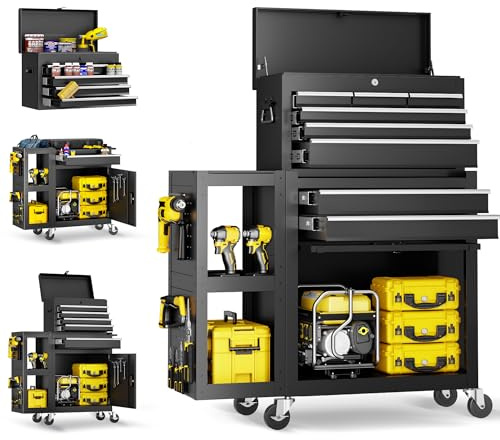LDHTHOPI 8-Drawers Rolling Tool Chest, Assembled Tool Box with Auto Locking System & Lockable Wheels & Sliding Drawers & Detachable Top, Tool Storage Cabinet for Garage Workshop