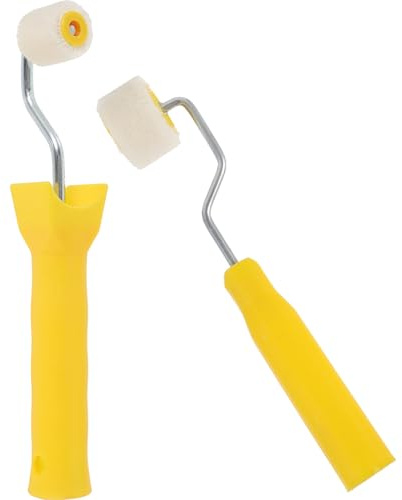 WATIIFUFU Set Rullo per Pittura Fai da Te Mini 2 Cm Testa Corta in Lana Vera, Manico Ergonomico e Rullo per Pareti, per Piccoli Lavori di Verniciatura e Dettagli Precisi in Casa