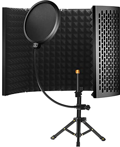 SUIXI 5-Panel Microphone Isolation Shield with Pop Filter & Tripod, Foldable Acoustic Foam Vocal Booth for Home Studio, Podcasting & Voiceover, Compatible with Blue Yeti & Condenser Mics