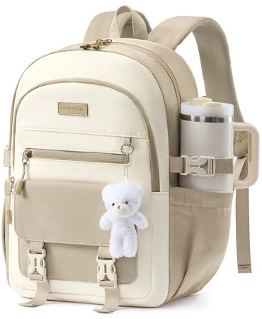LOVEVOOK skolryggsäck tonåring flickor laptop ryggsäck skola med stort fack, Nude-khaki, 15.6 inch