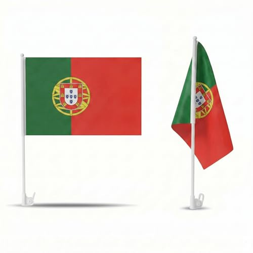 2er Set Auto Fahne Portugal - Autofahnen Portugiesische Flagge 30 x 45 cm, Fußball Fanartikel, WM & EM, Länderflagge Portugal