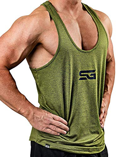 Satire Gym Camiseta Stringer para Hombre - Ropa Deportiva Funcional - Adecuada para Workout, Entrenamiento - Camiseta de Tirantes (Verde Oliva monteado, S)