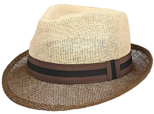 Lipodo Twotone Trilby Strohhut Farbverlauf Ripsband Damen Herren Frühling Sommer Natur-braun XL (60-61 cm)