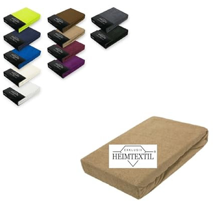 EXKLUSIV HEIMTEXTIL Sábana bajera ajustable de rizo de marca premium, 140-160 x 200 cm, color arena