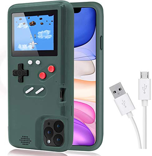 DIKKAR Game Case for iPhone, Retro Protective Case with Own Power Supply, 36 Small Games, Colour Display, Video Game Case for iPhone 11 Pro Max (Green)