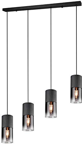 Trio Leuchten Pendelleuchte Robin 310600432, Metall Schwarz matt, Glas rauchfarbig, exkl. 4x E27, Schwarz Matt/Rauchfarbig