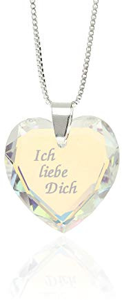 Damen Halskette 925 Silber SWAROVSKI ELEMENTS Herz Anhänger Crystal AB personalisierte Gravur - Ich liebe Dich- für den Lieblingsmensch Geschenk für die Frau oder Freundin