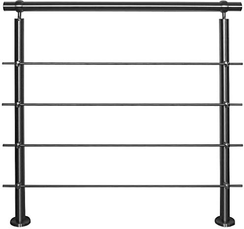 TIBU Barandilla de acero inoxidable, montaje de 0,6 m - 6 m, para balcón, terraza, escaleras, longitud 1,0 m, con 4 puntales, incluye 2 postes